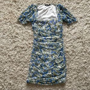 Nasty Gal Blue milkmaid puff sleeve ruched mini